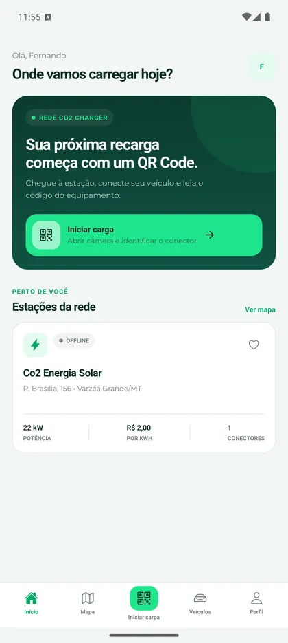 Tela inicial do aplicativo Co2 Charger