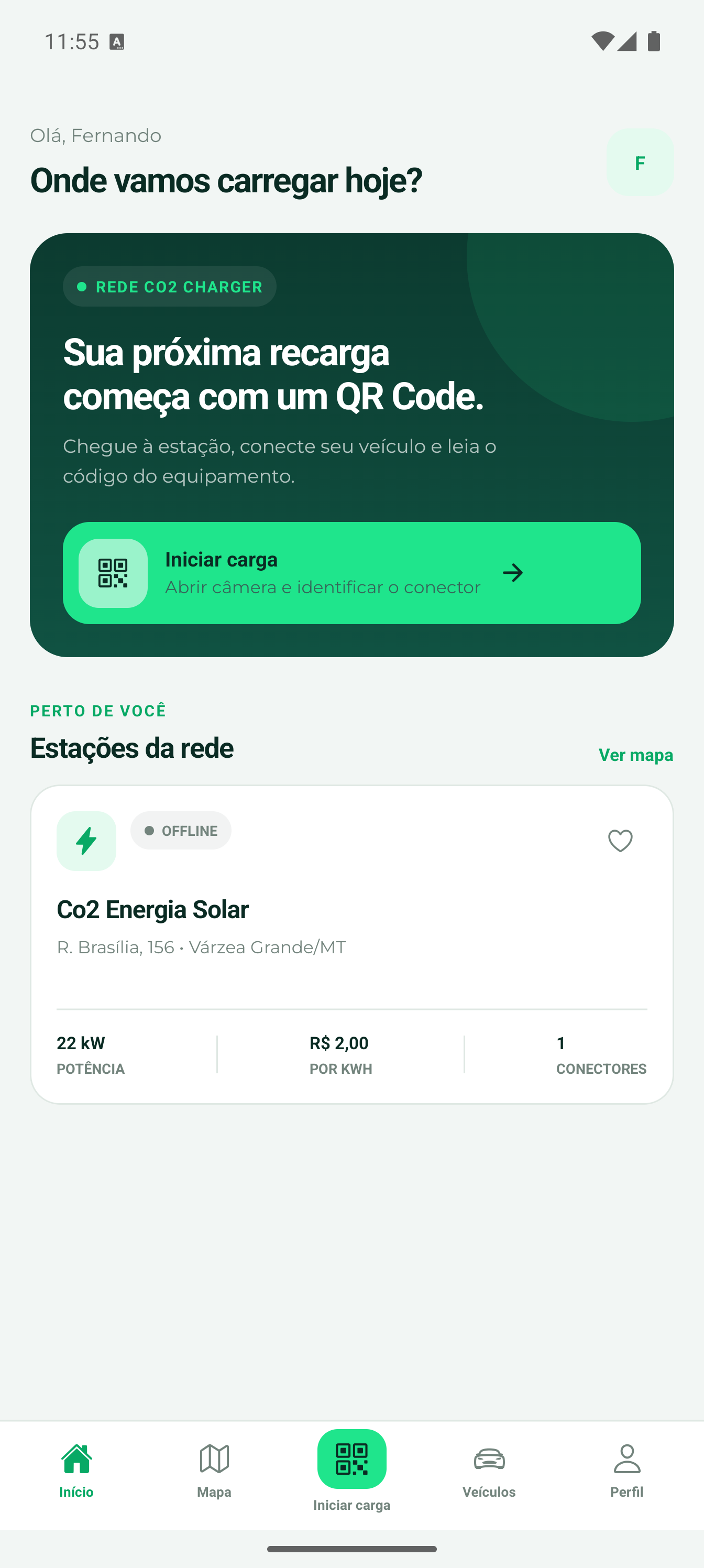 Tela inicial do aplicativo Co2 Charger
