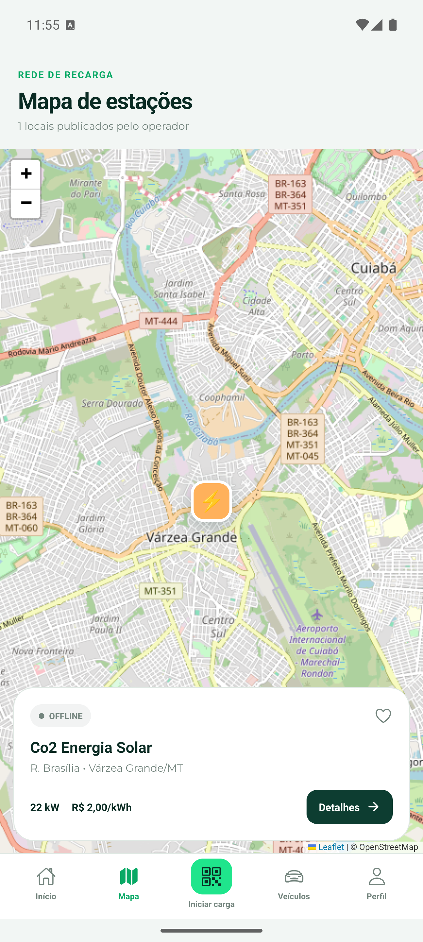 Mapa de estações do aplicativo Co2 Charger